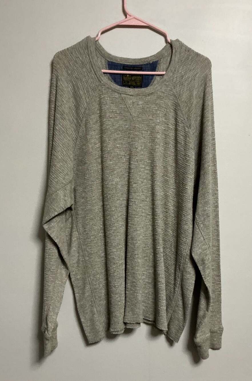Lucky Brand Strong Boy Thermal Long Sleeve Gray Waffle Knit Shirt XXL